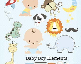 Baby Boy Clipart.  Baby Boy Elements. Scrapbooking digitale. Vita di progetto. Download immediato.