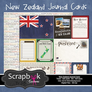 Tarjetas de diario de Nueva Zelandia. Scrapbooking digital. Proyecto de vida. Descarga inmediata.