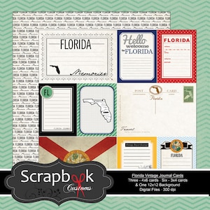 Florida Vintage Journal Karten. Digitales Scrapbooking. Projekt Leben. Sofortiger Download.