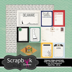 Delaware Journal Cards. Digital Scrapbooking. Project Life. Instant Download.