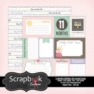 11 Months Old Baby Girl Journal Cards. Digital Scrapbooking. Project Life. Instant Download.