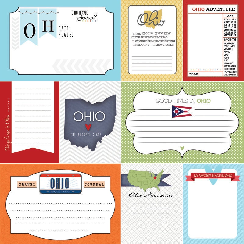 Ohio Journal Cards. Digital Scrapbooking. Project Life. Etsy