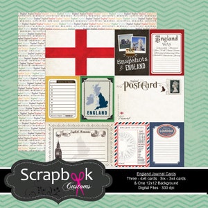 England Journal Cards. Digital Scrapbooking. Project Life. Instant Download.