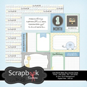 1 Month Old Journal Cards. Baby Boy Digital Scrapbooking. Project Life. Instant Download.