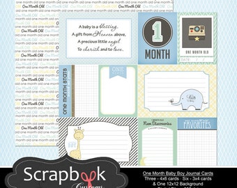 1 Month Old Journal Cards. Baby Boy Digital Scrapbooking. Project Life. Instant Download.