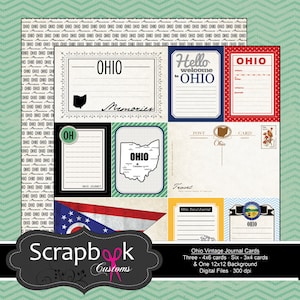 Ohio Vintage Journal Cards. Digital Scrapbooking. Project Life. Instant Download.