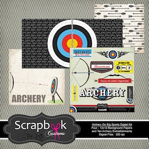Archery Digital Scrapbooking. Instant Download.