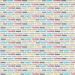 Puede incluir: Un patr&oacute;n sin costuras que presenta las palabras "Pap&aacute;", "Pap&aacute;", "Padre", "Pap&aacute;" y "Pap&aacute;" en una variedad de colores, incluyendo azul, rojo, amarillo y verde. Las palabras est&aacute;n dispuestas en un patr&oacute;n repetitivo, creando un dise&ntilde;o divertido y festivo.