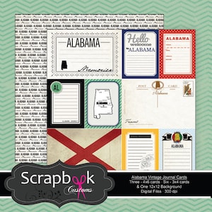 Alabama Journal Cards. Digital Scrapbooking. Project Life. Instant Download.