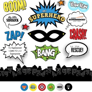 Superhelden-Elemente. ClipArt. Digitaler Download. Super Junge. Verzierungen. Scrapbooking.