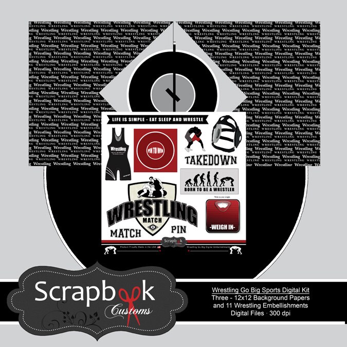 Wrestling Digital Scrapbooking. Instant Download. (Instant Download) 