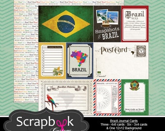 Brazil Journal Cards. Digital Scrapbooking. Project Life. Instant Download.