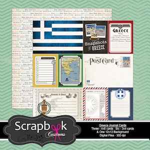 Griekenland Journal kaarten. Digitale Scrapbooking. Project leven. Direct downloaden.