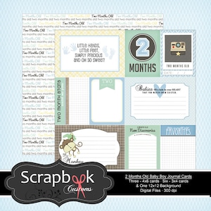 2 Months Old Journal Cards. Baby Boy Digital Scrapbooking. Project Life. Instant Download.