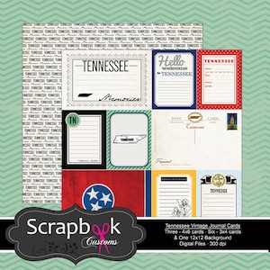 Tennessee Journal kaarten. Digitale Scrapbooking. Project leven. Direct downloaden.