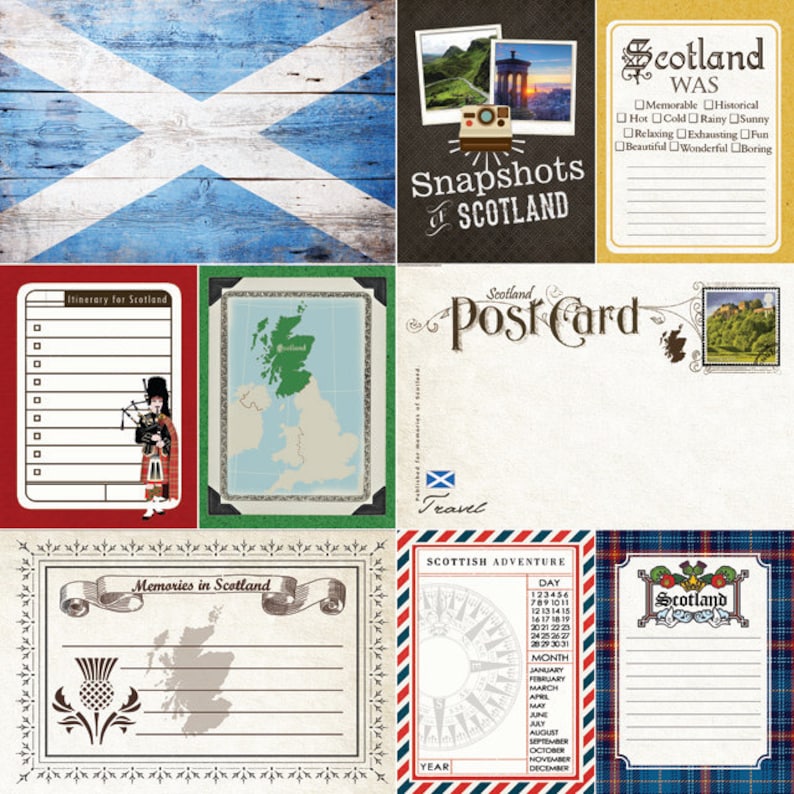 Scotland Journal Cards. Digital Scrapbooking. Project Life. Instant