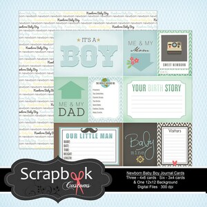 Newborn Journal Cards. Baby Boy Digital Scrapbooking. Project Life. Instant Download. image 1