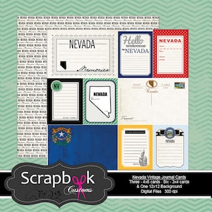 Nevada-Journal-Karten. Las Vegas. Jahrgang. Digital Scrapbooking. Projekt Leben. Reisen. Sofort-Download.