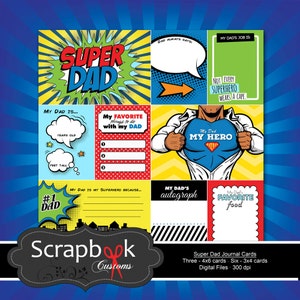 Superhelden-Dad-Journal-Karten. Sofort-Download. Digital. Scrapbooking. Projekt Leben. Super Dad.