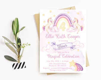 watercolor unicorn birthday, unfourgettable unicorn, magical unicorn, rainbow invitation, unicorn party, modern unicorn, unicorn birthday