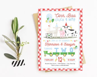 Farm Birthday party, farm invitation, Cluck Baa Moo Farm, oink baa cluck moo, tractor invitation, barn invite, barn invitation, farm animals