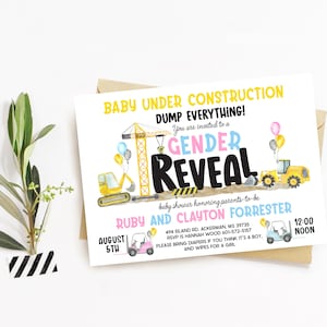 baby under construction invitation, gender reveal construction party, dump everything gender reveal, construction gender reveal, dump truck
