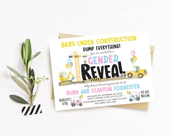 baby under construction invitation, gender reveal construction party, dump everything gender reveal, construction gender reveal, dump truck