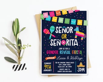 Fiesta Gender Reveal Party Invitation Mexican Gender Reveal Party Señor Or Señorita Gender Reveal Fiesta He or she fiesta Cactus shower