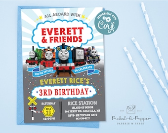 Editable Thomas The Train Birthday Invitation, Thomas and Friends birthday, train birthday, train party, All aboard, thomas the train sodor