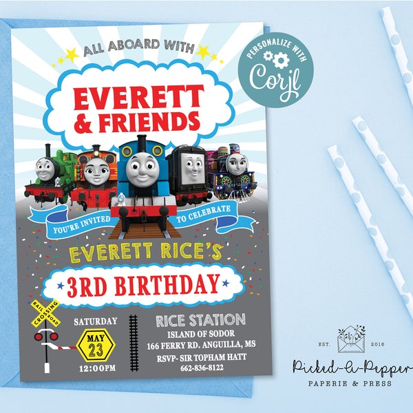 Editable Thomas The Train Birthday Invitation, Thomas and Friends birthday, train birthday, train party, All aboard, thomas the train sodor