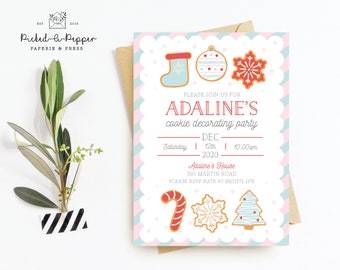 Christmas Cookie Invitation, Baking Spirits Bright Party, Kid Christmas invite, Holiday cookie decoration party, Christmas cookie party