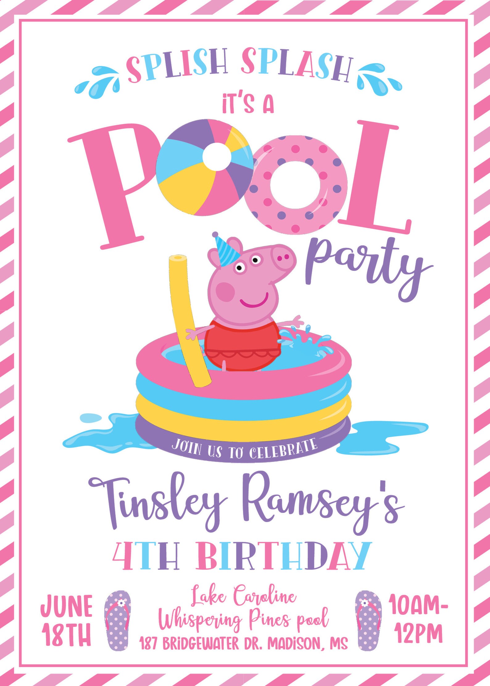 Peppa Pig Pool Party Invitation Peppa Pig Swim Party Peppa Etsy