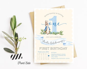 Peter Rabbit Invitation, Peter Rabbit first birthday, Some Bunny is turning One, Boy first birthday, watercolor bunny, Peter cotton tail