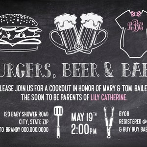 Burgers, Beer & Baby Shower Invitation / Adult themed baby shower / BYOB / Grilling and Chilling / Congrats / We are having a baby image 2