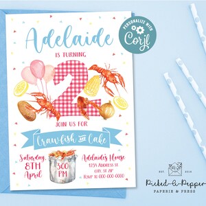 Crawfish boil birthday invitation, Editable Crawfish party, lowboil party, crawfish and cake, childrens crawfish, seafood boil party