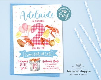 Crawfish boil birthday invitation, Editable Crawfish party, lowboil party, crawfish and cake, childrens crawfish, seafood boil party