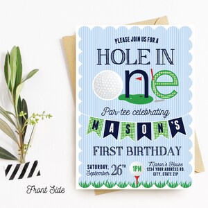 Hole In one, Golf birthday, golf invitation, boy golf invitation, golf party, hole in one birthday, first birthday, one, masters theme party