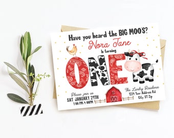 big moos, cow invitation, moo cow invitaiton, ONE, farm birthday, Cow birthday, Turning one, first birthday, on the farm, cow themed 1st