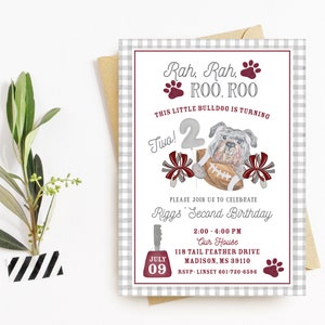 msu football invitation, msu birthday invitation, hail state, dawg invitation, mississippi state invitation, cowbell, msu watercolor bday image 1