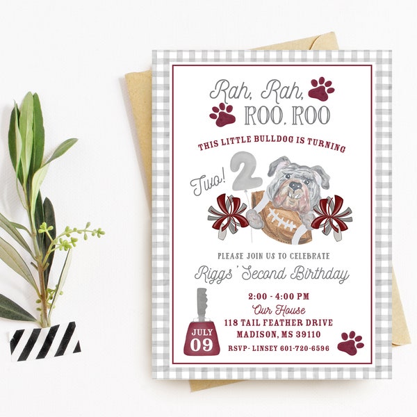 msu football invitation, msu birthday invitation, hail state, dawg invitation, mississippi state invitation, cowbell, msu watercolor bday