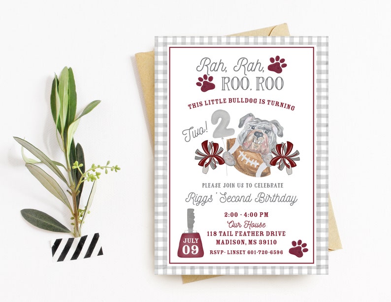 msu football invitation, msu birthday invitation, hail state, dawg invitation, mississippi state invitation, cowbell, msu watercolor bday image 1