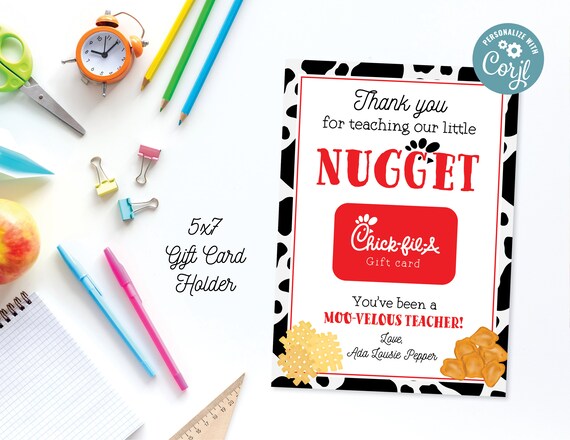 Teacher Appreciation Chick-fil-a Gift Gift Card Holder Thanks | Etsy