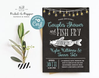 Customized fish fry couples shower, two less fish in the sea, wedding shower, fish fry engament party, seafood couples shower