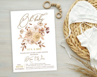 Oh baby fall shower, fall baby shower, fall floral baby invitation, autumn floral baby shower, baby in bloom, fall wildflower invitation,