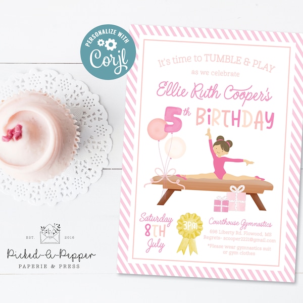 Custom Gymnastics Birthday Invitation, It's time to tumble and play, flip tumble jump and play gymnastics party,  gymnastics party