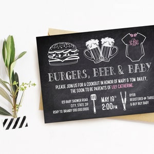 Burgers, Beer & Baby Shower Invitation / Adult themed baby shower / BYOB / Grilling and Chilling / Congrats / We are having a baby image 1