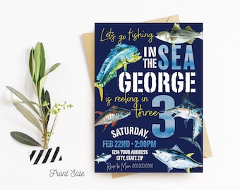 Deep Sea fishing, Let's go fishing in the sea birthtday, little boy fishing, fishing invitation, deep sea fishing invitation, deep sea fish