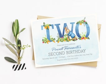 Peter Rabbit Birthday Invitation, Peter Rabbit Boy, Turning two, turning 2, boy turns 2, beatrix second birthday, Peter Rabbit watercolor