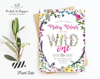 Wildflower Birthday Invitation,Wildflower Birthday Party, Wild one, Wildflower invite, Wild Flower Birthday, watercolor wildflower