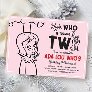 Cindy lou who invitation, cindy lou birthday invitation, look who&#39;s turning two, whobilation, grinch birthday, original cindy lou who